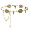 XZQTIVE Women's Western Concho Belt - Adjustable Concho Chain with Beads, Cowboy Motifs, Silvery-Golden Chain, Buckle, Hook, 3 Sizes for Dances, Country Concerts, Jeans (Western Women Style)
