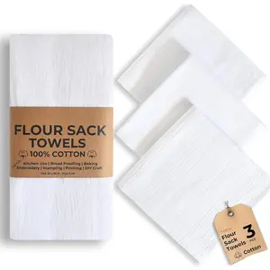 White - Flour Sack  Towels For Kitchen - For Embroidery Crafting Baking Sourdough Bread Proofing Printing Painting - 28"X28"   Dish Towels - 3 Pack - Heavy Weight High Threadcount