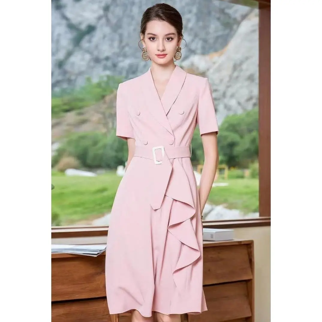 Blush Pink Double Breasted Shirt Dress
