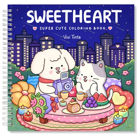 VIVI TINTA Sweetheart Coloring Book - Bleed-Proof Single-Side Office Art Supplies with Cute Animals, Ideal Gift for Adult Stress Relief, Romantic Dates