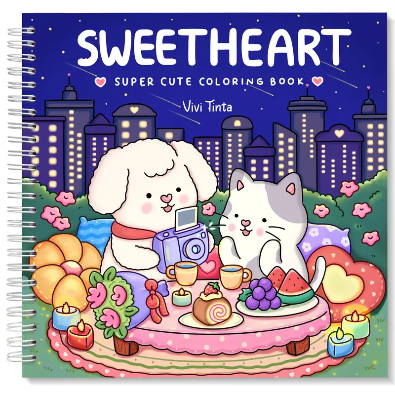 VIVI TINTA Sweetheart Coloring Book - Bleed-Proof Single-Side Office Art Supplies with Cute Animals, Ideal Gift for Adult Stress Relief, Romantic Dates