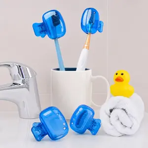 Lightweight Blue Toothbrush Head Covers Accessory - Plastic Clip-On Ventilated Pod Case for Manual & Electric Toothbrushes, Ideal for Travel, Camping, Bathroom Use