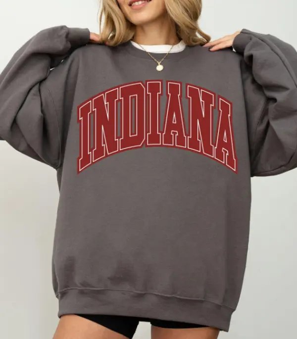 Sweatshirt Indiana Oversized Crewneck – Indiana Football & Basketball Fan Pullover, Cozy Game Day Gift for Hoosiers Fans