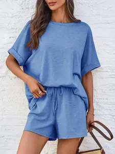 Round Neck Short Sleeve Top and Shorts Set Round Neck Short Sleeve Top and Shorts Set