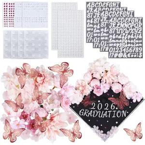 Graduation Cap Decorations Kit, 18 count Artificial Silk  with   Butterflies, Rhinestones, Alphabet Stickers & Adhesive Dots for DIY 2026 Grad Cap Decor ()