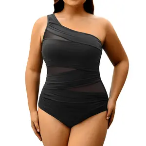 Aqua Eve Plus Size One Piece Swimsuit for Women Tummy Control Bathing Suits One Shoulder Swimwear
