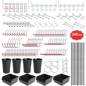 240 count Pegboard Hooks Assortment, Pegboard Organizer Kit with Bins, Cups, 1/8 and 1/4 inch Hooks for  Tools, Garage Wall Organization