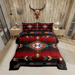 Feelyou Soft Bedroom Bedding Set - Cozy Bed Comforter Set with Farmhouse Geometric, Southwestern Tribal, Vintage Aztec Designs, Decorative Bedding for Cabin Lodge
