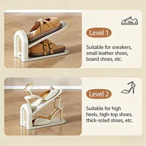 2 Adjustable Shoe Rack Organizers - Stackable Design Saves Space, Available in Black and Beige. Storage Racks for Closets and Cabinets, Suitable for Sneakers and High Heels, Multi-Functional Storage Shelves.
