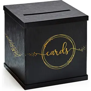 Black & Gold Large 10” Gift Card Box Envelope with Slot for Wedding Reception Graduation Party Birthday Bridal & Baby Shower Funeral Memorial Retirement Donation