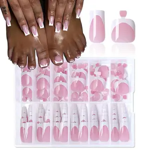 144pc White French Tip Press on Nails Medium & Square Fake Toenails Kit, Square Nails Press ons Toenail Women French Acrylic Nail Medium Glue on Nails Toenail Tips Toe Fake Nail with Tabs File
