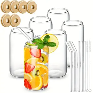 Glass Cups with Bamboo Lids and Glass Straw – 16oz Aesthetic Drinking Glasses | Reusable Iced Coffee Cups (2, 4, 6 Pack)