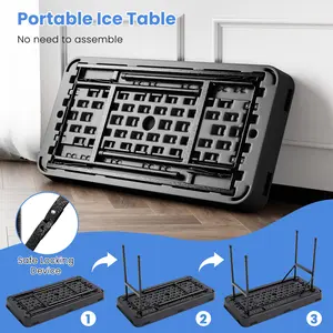 COSTWAY - 4 Feet Plastic Party Ice Folding Table with Matching Skirt-Black