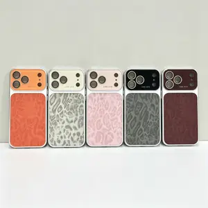 Luxury Leopard Print Large Viewfinder Phone Case for iPhone 14/15/16/17 Series, TPU+ PCDual-Layer Shockproof Protective Cover with Anti-Scratch, Non-Slip & Full Camera Lens Protection, Stylish Orange Faux Suede Texture