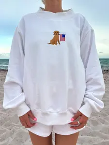 White American Flag Dog Mockneck Sweatshirt 100% Cotton White American Flag Dog Mockneck Sweatshirt 100% Cotton