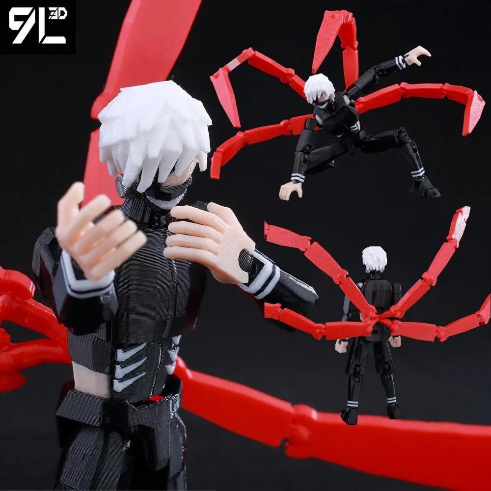 9L3D Tokyo Ghoul Awakened Rage Kaneki Ken 3D Printing Action Figure - 14cm/5.5in Tall, White Hair Red Eyes Extreme Combat Pose, 30+ Articulated Joints, Fully Interchangeable, Artist-Friendly Collectible Party Gift for Display & Play