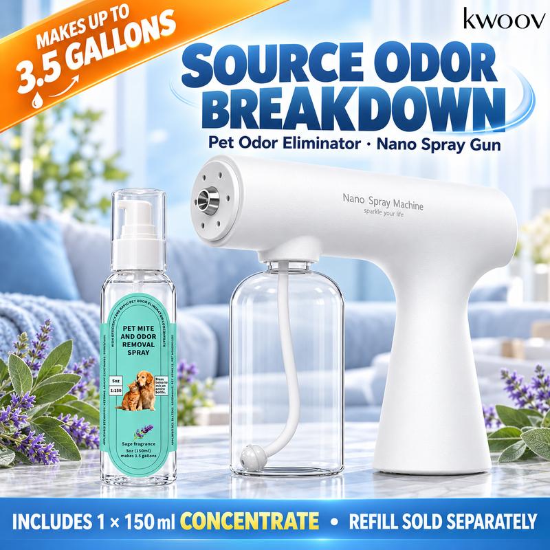 KWOOV Bio-Enzyme Pet Odor Control Concentrate (Sage Scent) for Dogs-Cats, 150mL Makes Up to 3.96 gal, 2 Pumps + Water Mix, Neutralizes Odors, Even Spray-Nano Mist Coverage, Home-Car Use