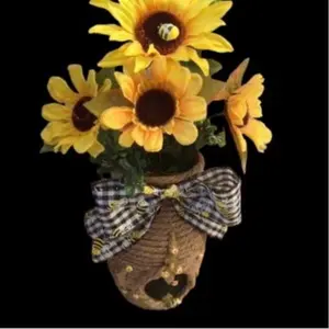Bee Hive Vase With SunFlowers Arrangement
