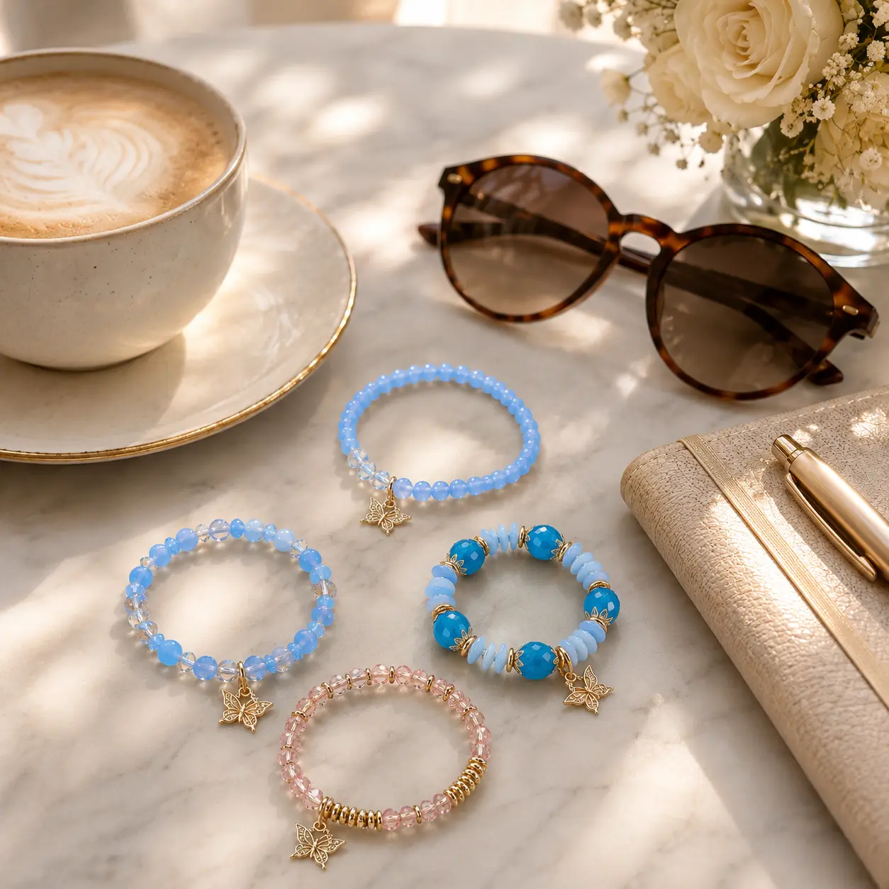 Butterfly Charm Beaded Bracelet for Women, Sparkling Crystal-Look Stretch Bracelet, Cute Stackable Fashion Jewelry for Everyday Wear, Birthday, Friendship, Anniversary, Holiday, Party, Graduation & Gift