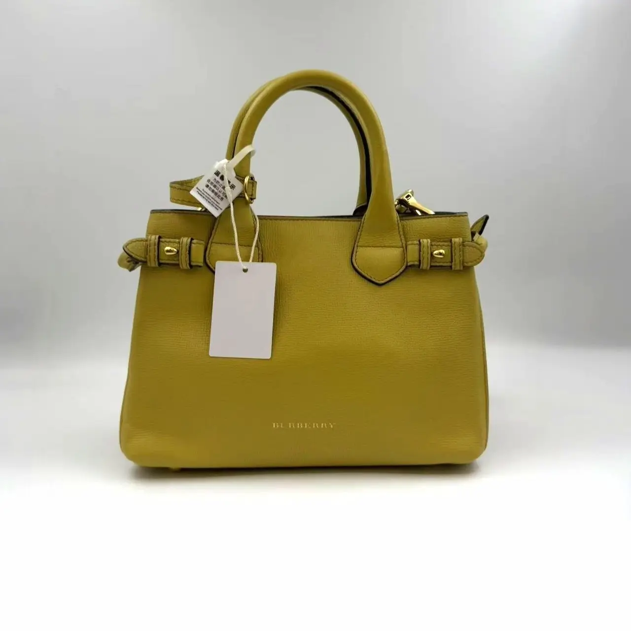 Pre-owned BURBERRY hz9  Burberry The Banner Small Leather Tote Mustard Yellow Gold Hardware 26 × 19 × 12 cm 70759