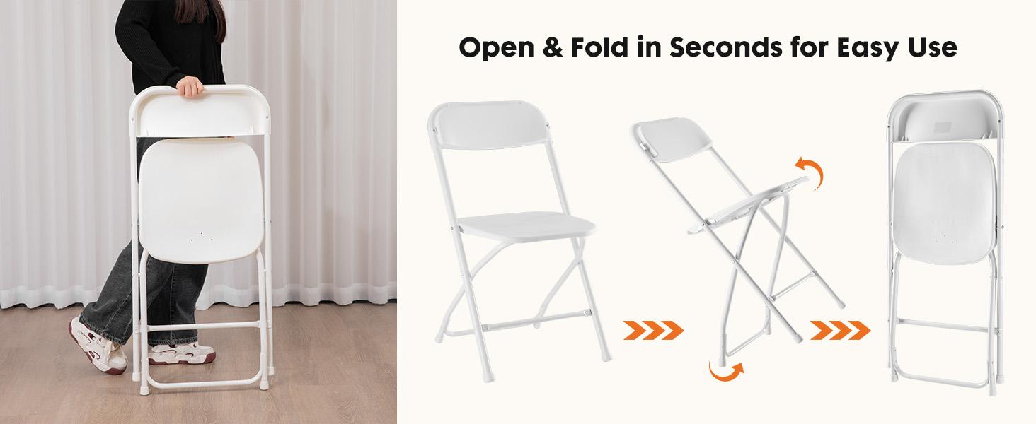 Sweet Furniture F - Plastic Folding Chairs with 330-Pound Capacity, Sturdy Metal Foldable Chairs, Easy to Use and Store