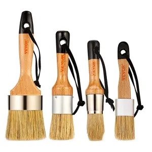VEVOR Chalk Wax Paint Brush,  , 4 Piece Wax Paint Brush, Chalk Paint Brushes for Furniture, Acrylic Paint,Milk Paint,Home Decor, Natural Bristle Round Oval Chalk Paint Brush for All Painting and Waxing