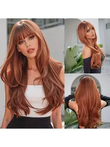 26 Inch Long Ginger Wig Synthetic Fiber Auburn Color Long Wavy Wig Body Wave Wigs Loose Wave Wig for Women Natural Middle Part Wigs For Daily Life (Ginger, 26 Inch)