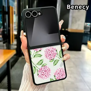 Pink Hydrangea Grace Pattern Foldable Phone Case for Z Flip 7/6/5/4, Axis Protection and Complete Lens Protection Shockproof Silicone TPU Transparent Cover