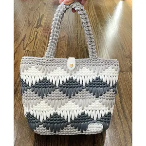 Handmade Bag with Leather Bottom | Recycled Yarn Knit Purse with Lining | Gift for Women | Trendy Knitted Handbag