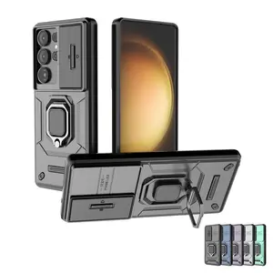 #SummerVibes For Samsung Galaxy S26 Ultra 25 24 23 22 Heavy Duty Magnetic Ring Stand Case Shockproof Case with Slide Camera Lens Protector