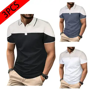 Men's Patchwork Color-Block Summer Trendy Brand Polo Shirt for Young and Middle-Aged Men, Casual Short-Sleeve Plus Size T-Shirt, Casual Sports Short-Sleeve Men's Top