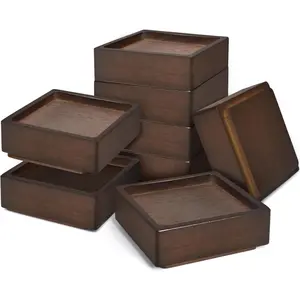 Wooden bed risers, heavy-duty wooden blocks, stackable from 1 inch to 2/3/4 inches high, furniture risers for couch/sofa, cabinet, ottoman, end table (8 pcs square).