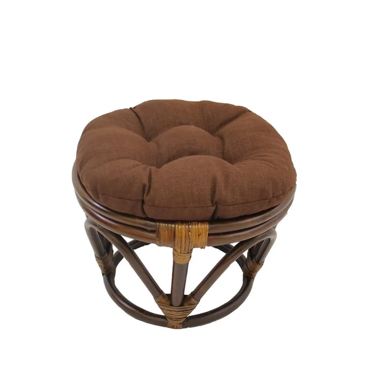 212 MAIN Casual Rattan Ottoman - Rattan Frame, Tufted Outdoor Fabric Cushion, Cocoa Finish, Sturdy Base, 9 lbs, Ideal for Deck, Pool Side, Enclosed Porch, Assembly Required