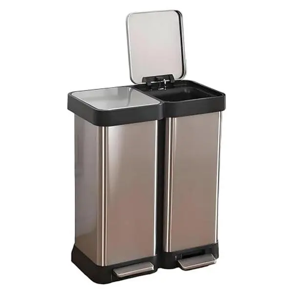 GARVEE 16 Gallon (60L) Stainless Steel Dual Compartment Trash & Recycling Bin - Fingerprint-Resistant Kitchen Garbage Can with Foot Pedal Operation, Double Lid System & Leak- Design for Home, Office