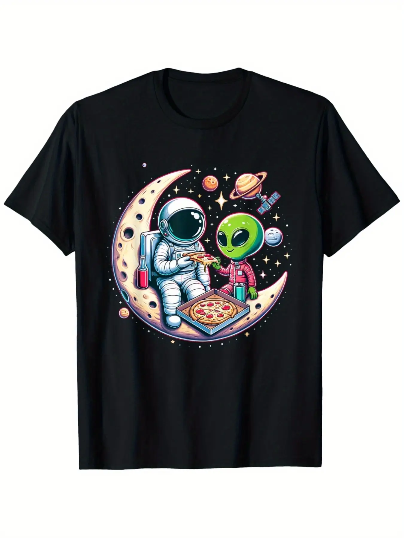 Funny Astronaut and Alien Pizza Party T-Shirt - Un