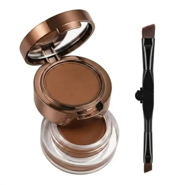 2-in-1 Eyebrow Powder & Gel Eyeliner Kit with Mirror and Dual-Ended Brush, Brow Powder and Cream Eyeliner Duo for Natural Brows, Winged Liner and Travel Touch-Ups(#03 Caramel Brown)