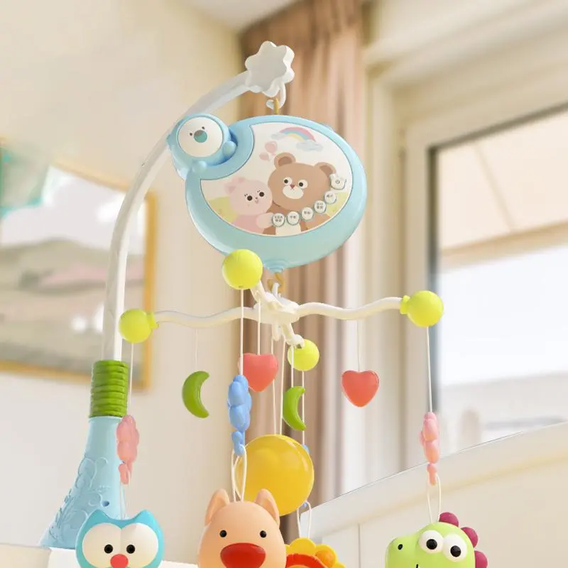 Baby Crib Mobile with Music and Lights, 2-In-1 Teething Toy, 45° Incline, Projection Timer, Detachable Decorative Hanging Piece
