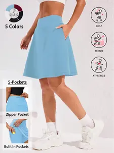 20'' Knee Length Skorts For Woman 5 Pockets High Waisted Women's Tennis Golf Skirts Long Athletic Skirt With Shorts Lightweight Athletic Skirts