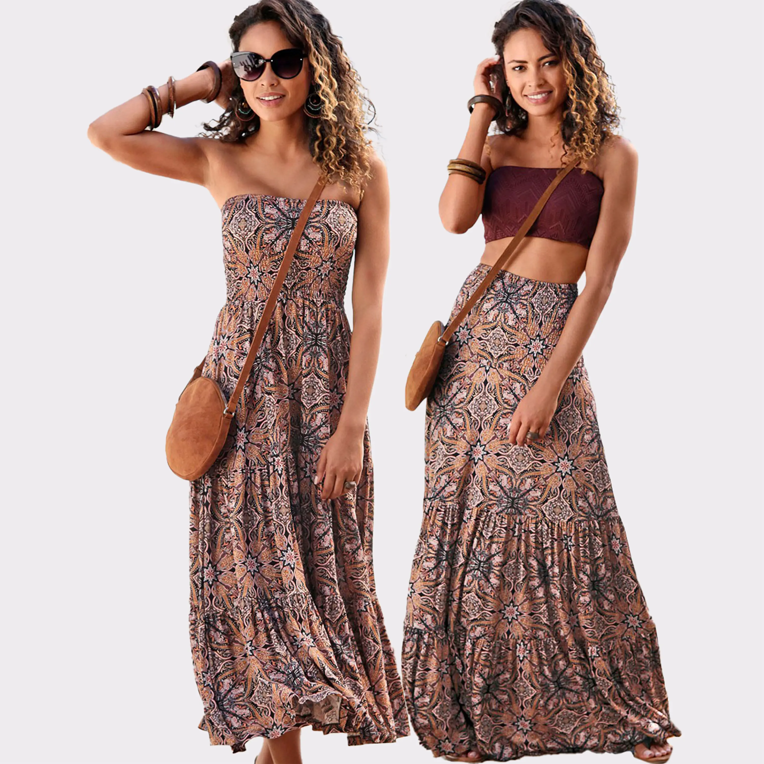 LASCANA Women's Smocked Convertible Maxi Dress