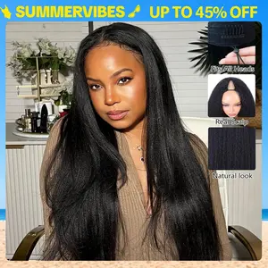 STERLY V Part Kinky Straight Human Hair Wig Yaki Straight Human Hair Wigs Upgrade U part Wig No Leave Out 12A Glueless Kinky Straight V Shape Clip in Half Wig No Glue No Sew Beginner Friendly 180% Density Wig #Summervibes #tiktokshopmemorialday