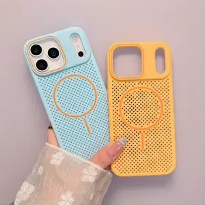 TechGuard Premium Honeycomb Mesh Cooling Case for Apple 16 17 15 14 13 Pro Max Magnetic Fit Breathable Screen Protector Shockproof Casing in Blue & Yellow Phone Accessory