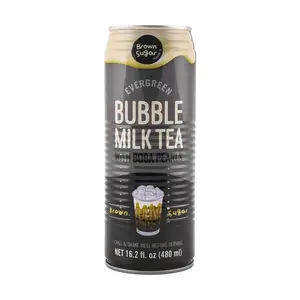 EVERGREEN Thai Black Sugar Boba Milk Tea 480ml - Ready to Drink Bubble Tea with Chewy Pearls
