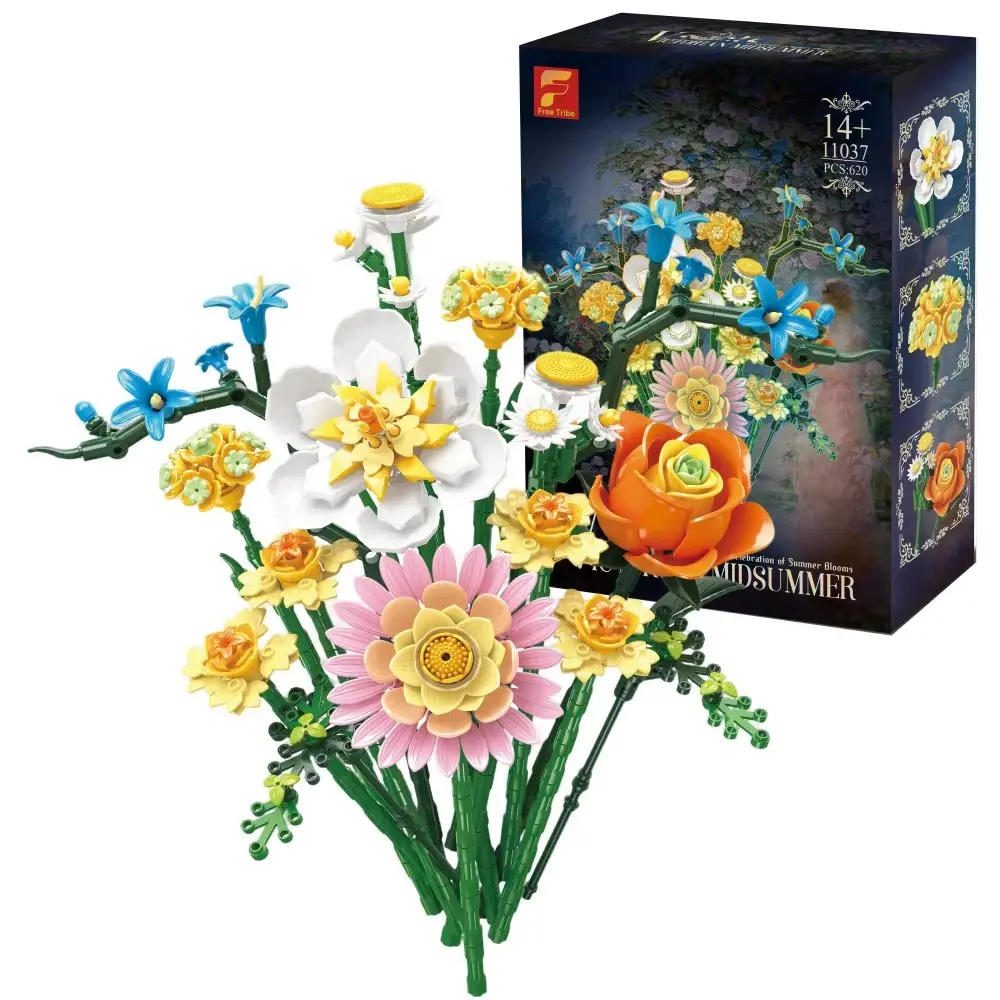 620 Piece Rose Daisy Bouquet Building Block Set, Building Kit, Chrysanthemum Ball Model, Desktop Decoration, Kids DIY Toy, Romantic Gift for Girls