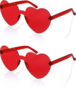 2 Pack Rimless Heart Shaped Sunglasses Party Glasses Disco One Piece Transparent Trendy Love Glasses B2826-F2