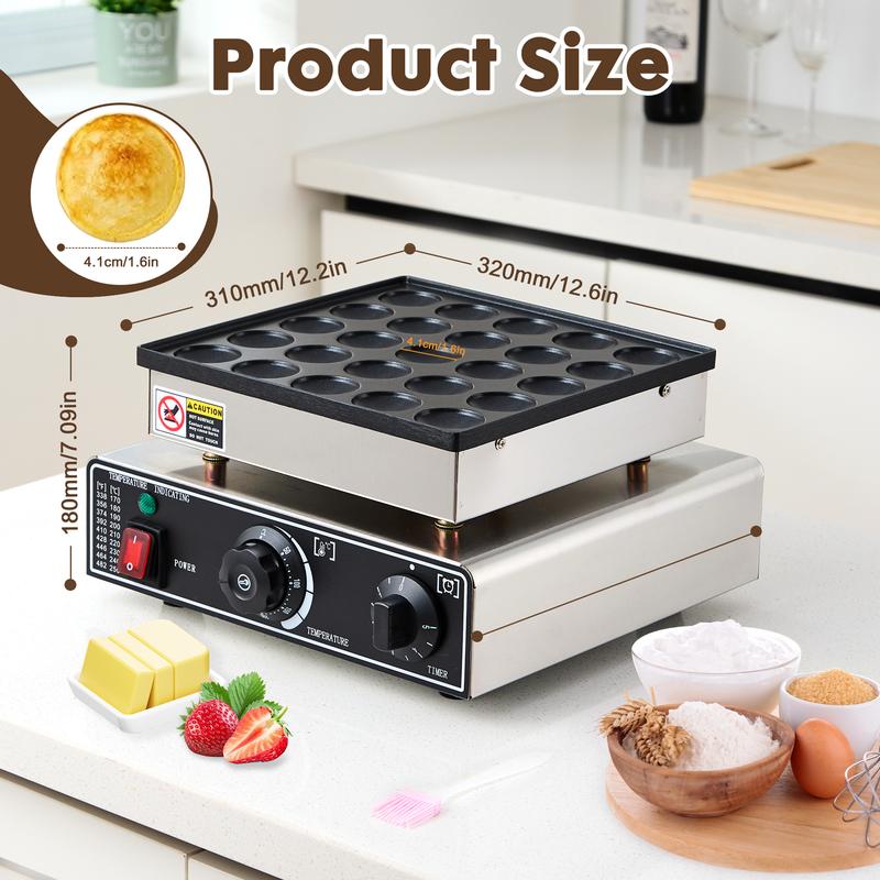 25PCS Electric Poffertjes Maker - Dutch Pancake/Dorayaki Grill | Timer & Temp Control Non-Stick for Commercial/Home Use