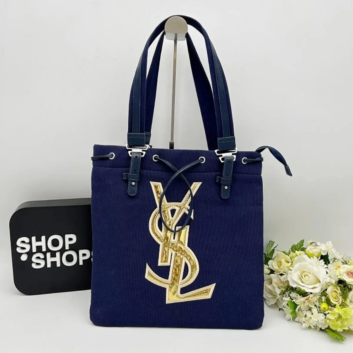 Pre-owned Yves Saint Laurent As Shown Shoulder Bags YSL Logo Canvas Tote Bag ys8919cc