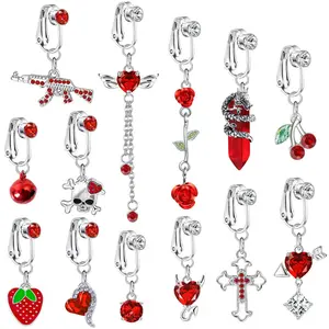 No-Punch Belly Button Ring Little Devil Zircon Pendant Non-Pierced Fake Belly Button Ring No Piercing Heart Dangling Belly Button Ring