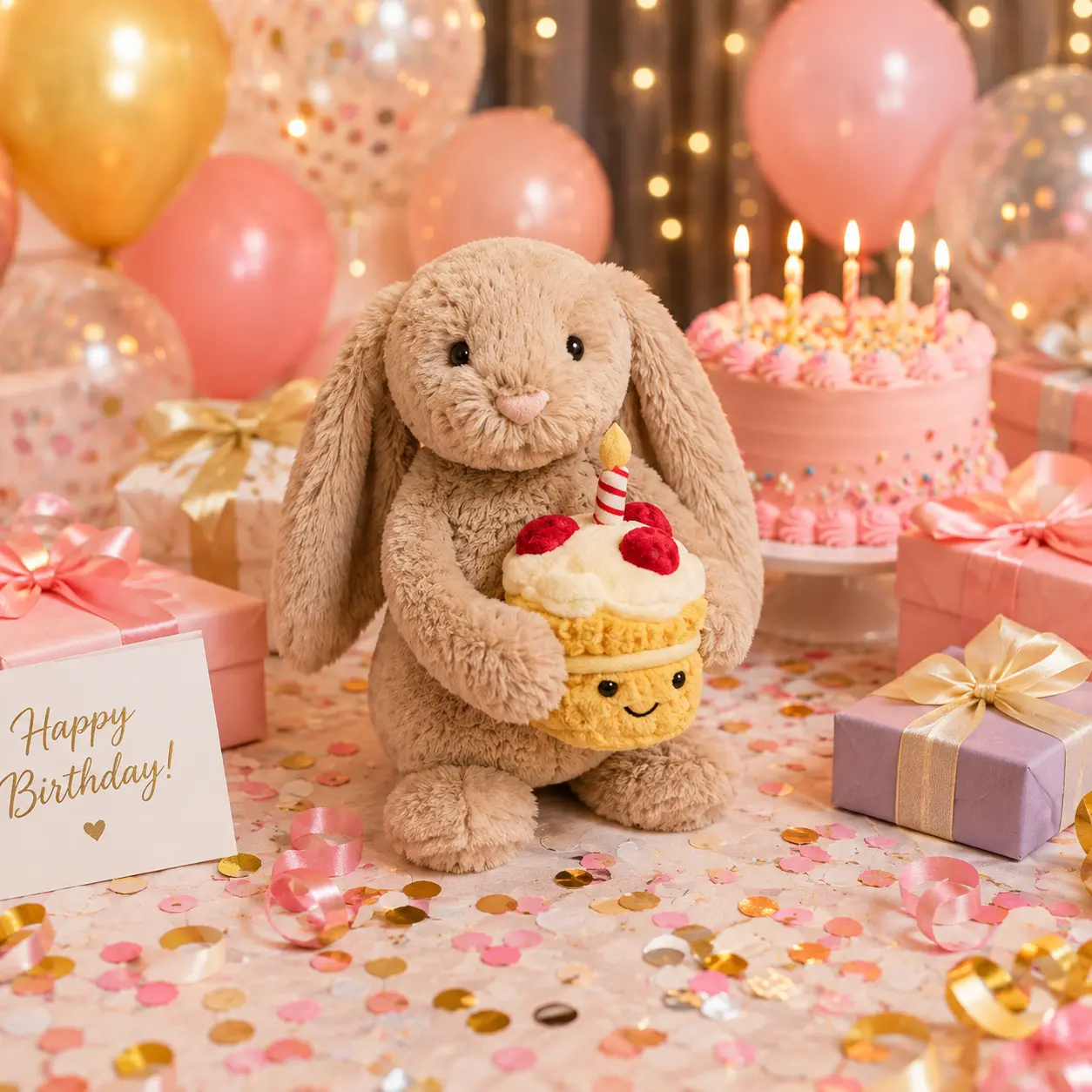 Jellycat Bunny with Birthday Cake – Soft Cuddly Rabbit Plush Toy, Sweet Birthday Gift for Girls, Kids & Collectors