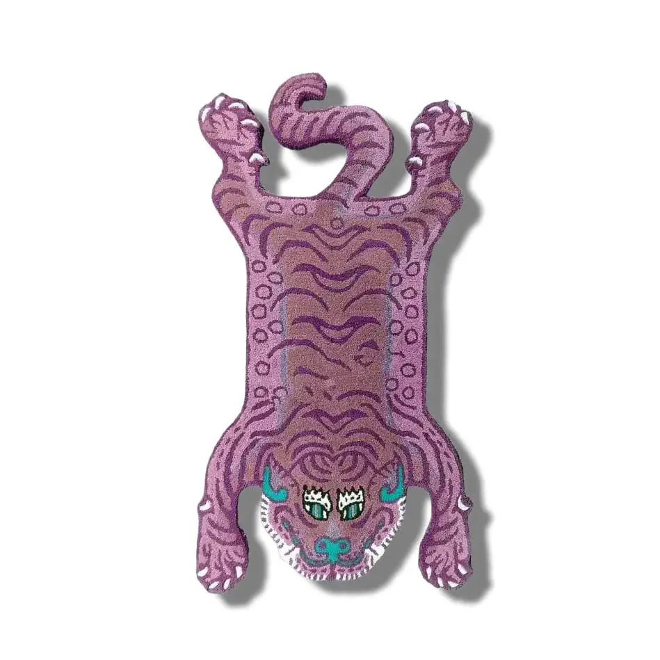 Pink Tibetan Tiger Accent Wool Rug