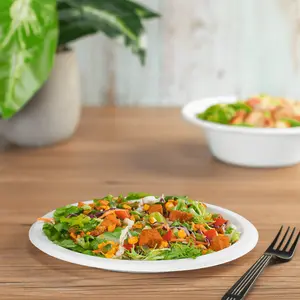 Karat Earth 9'' PFAS Free Compostable Bagasse Round Plates, White - 500 pcs